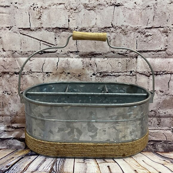 Silverware, Condiments/Napkins Galvanized‎ & Twine Bucket New With Tags! - Picture 6 of 7